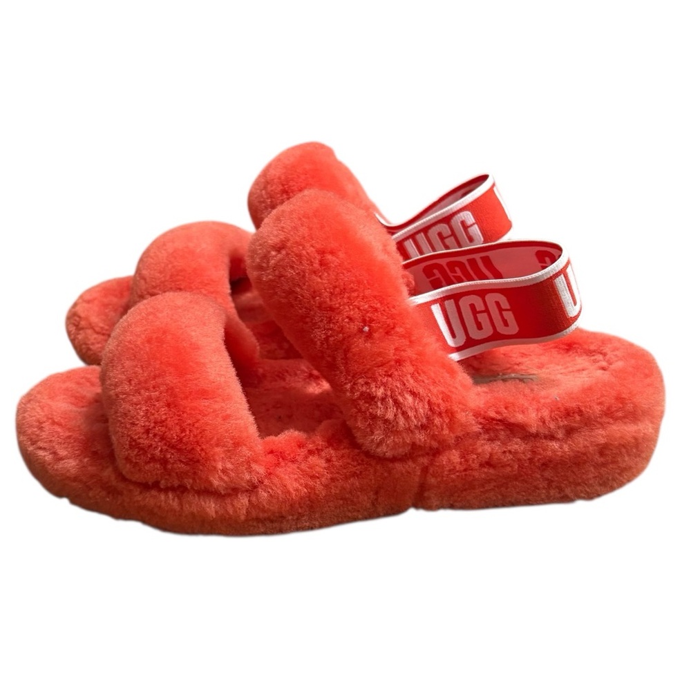 UGG “Fluff Yeah” Shearling Slingback Slippers in Red Currant Coral Size 8 - Picture 5 of 10